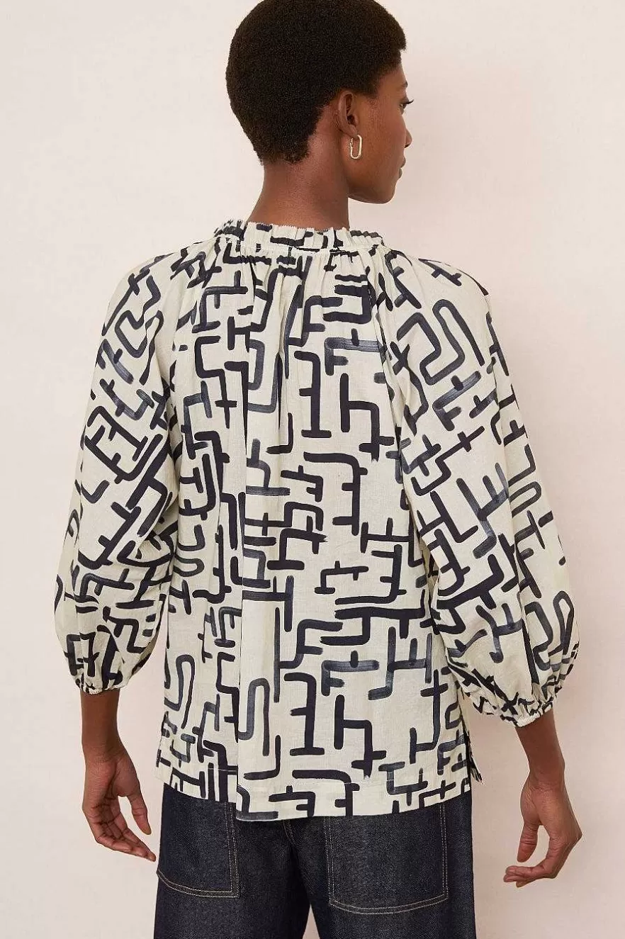 WYSE London Tops-Db X Wyse Bonnet Blouse - Ivory/Midnight