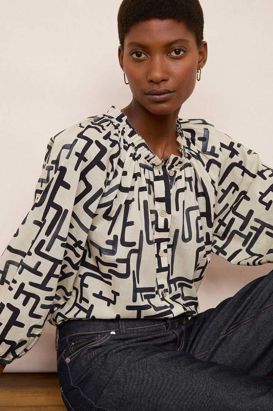 WYSE London Holiday-Db X Wyse Bonnet Blouse - Ivory/Midnight