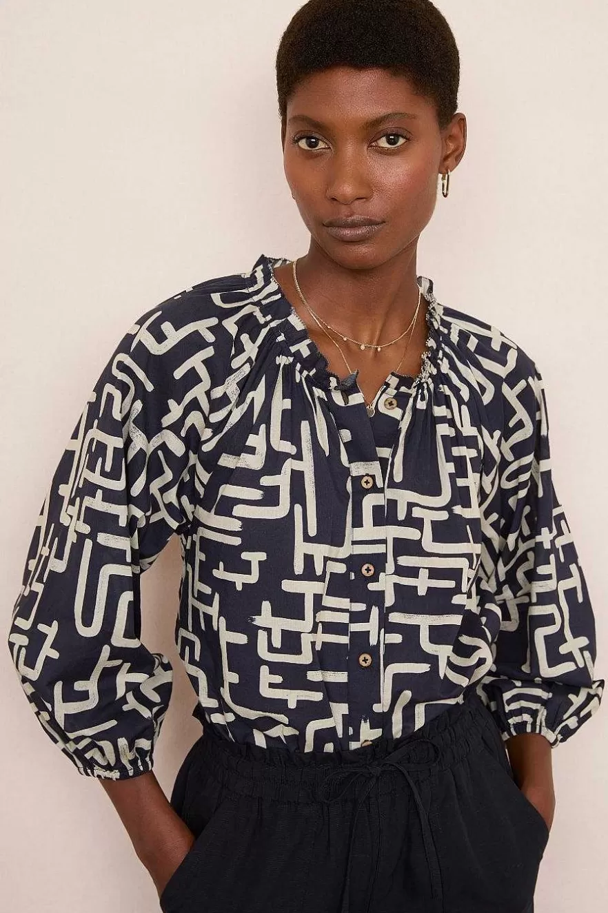WYSE London Holiday-Db X Wyse Bonnet Blouse - Midnight/Ivory
