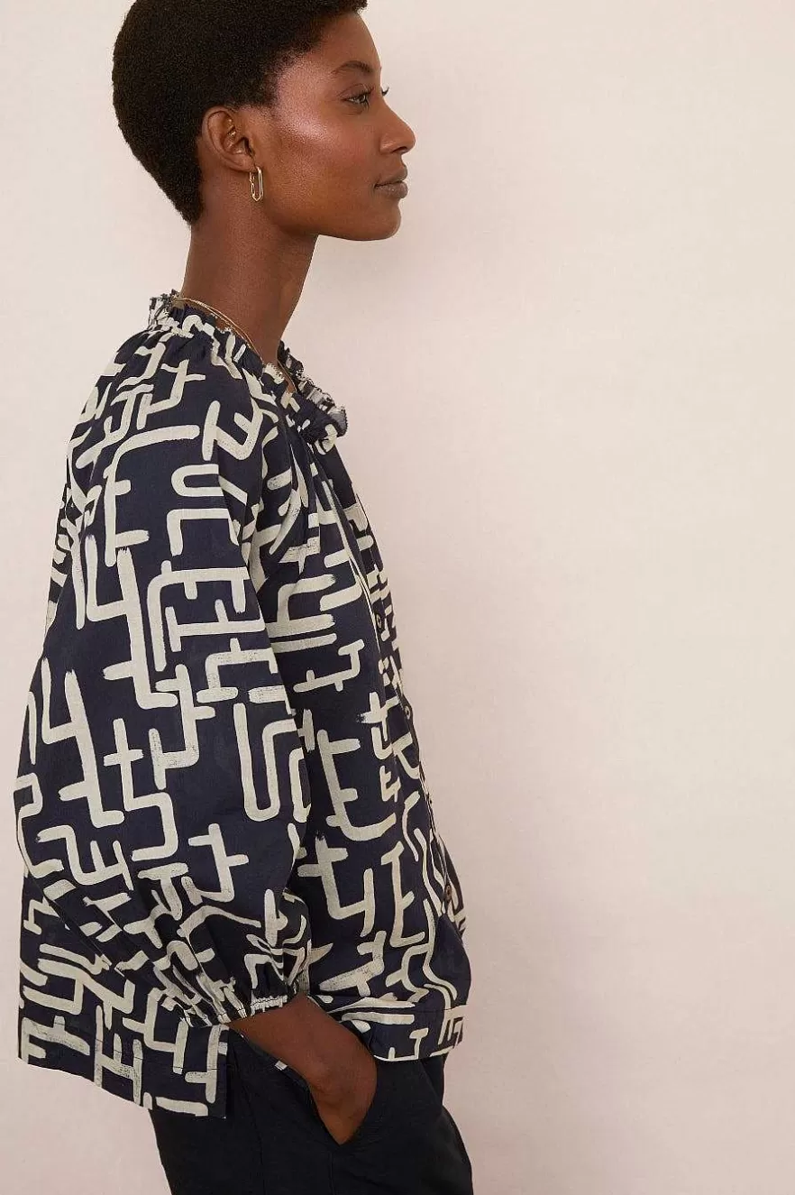 WYSE London Holiday-Db X Wyse Bonnet Blouse - Midnight/Ivory