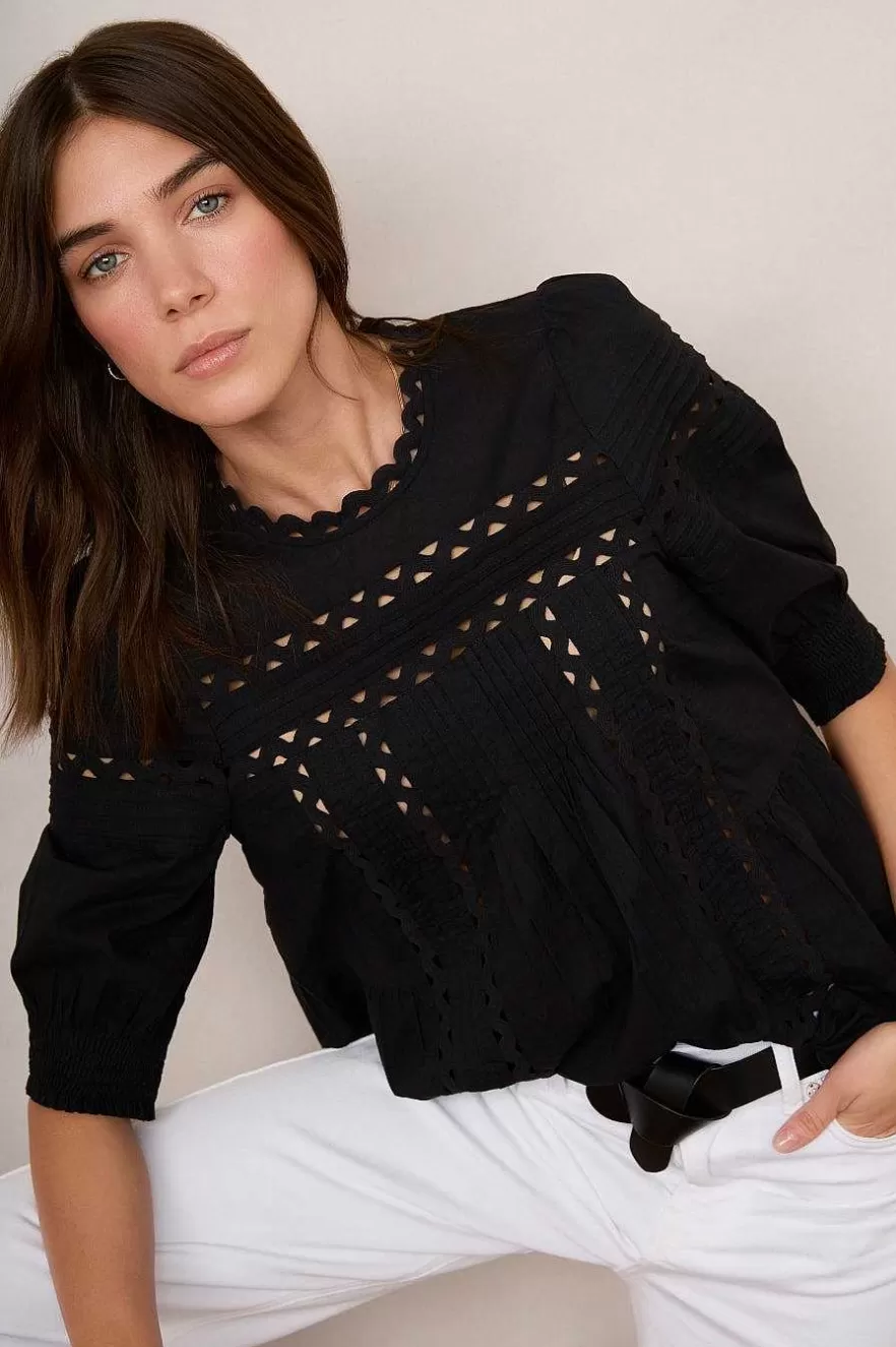 WYSE London Tops-Deedee Ric Rac Top - Black