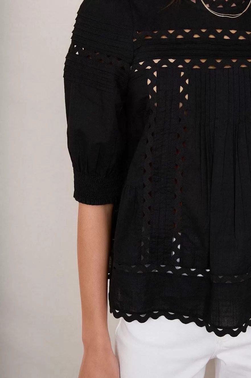 WYSE London Tops-Deedee Ric Rac Top - Black