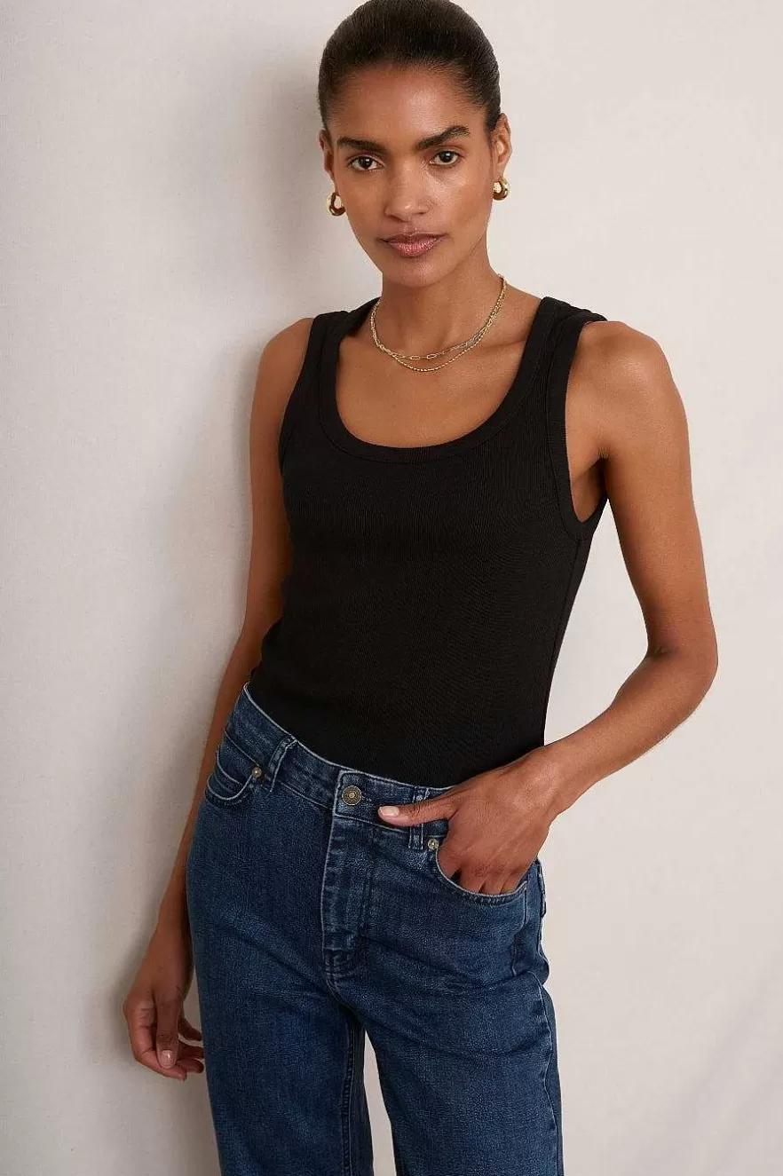 WYSE London Tops-Edelie Ribbed Vest - Black
