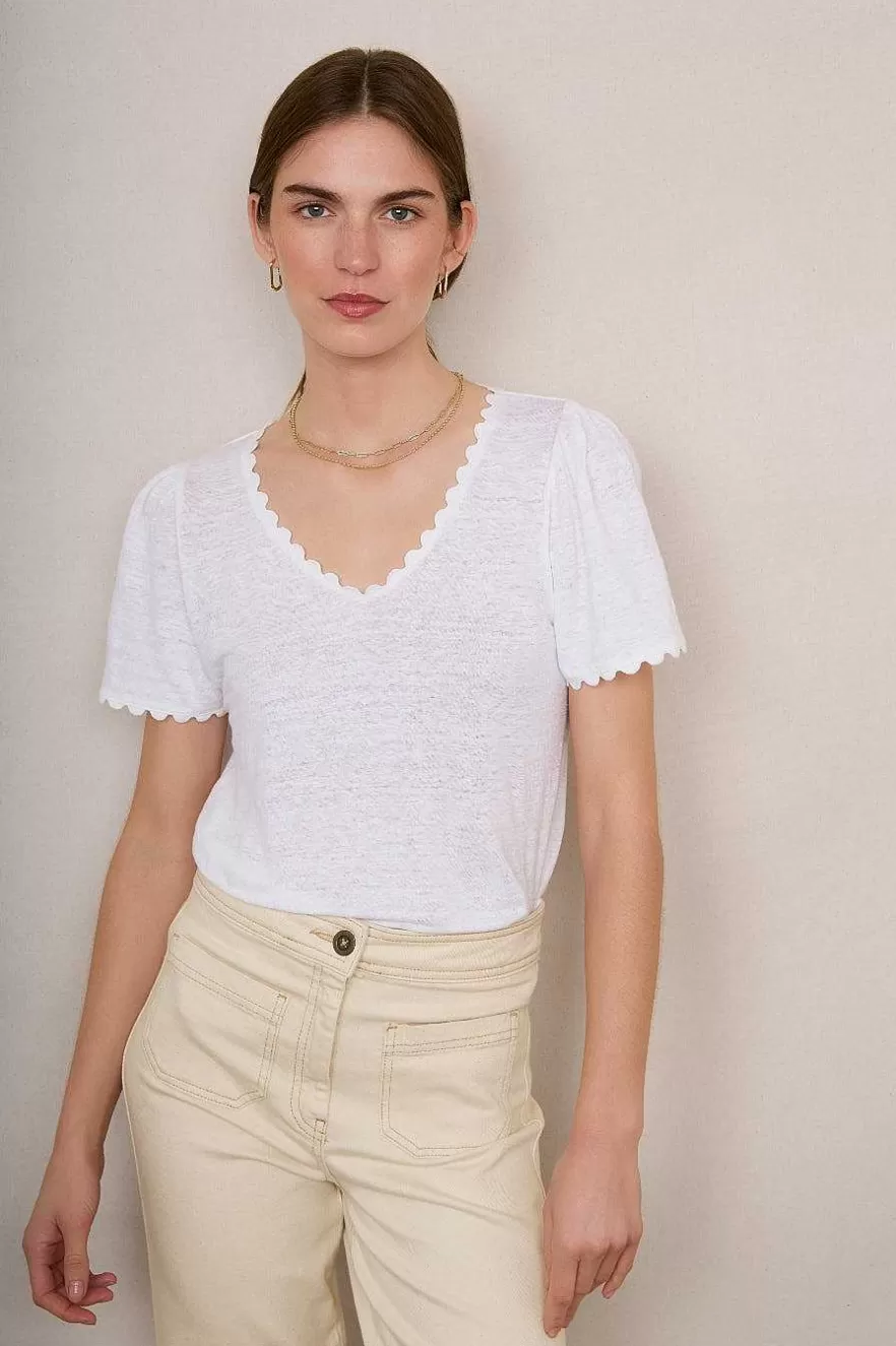 WYSE London Linen-Elyna Ric Rac Linen Tee - White