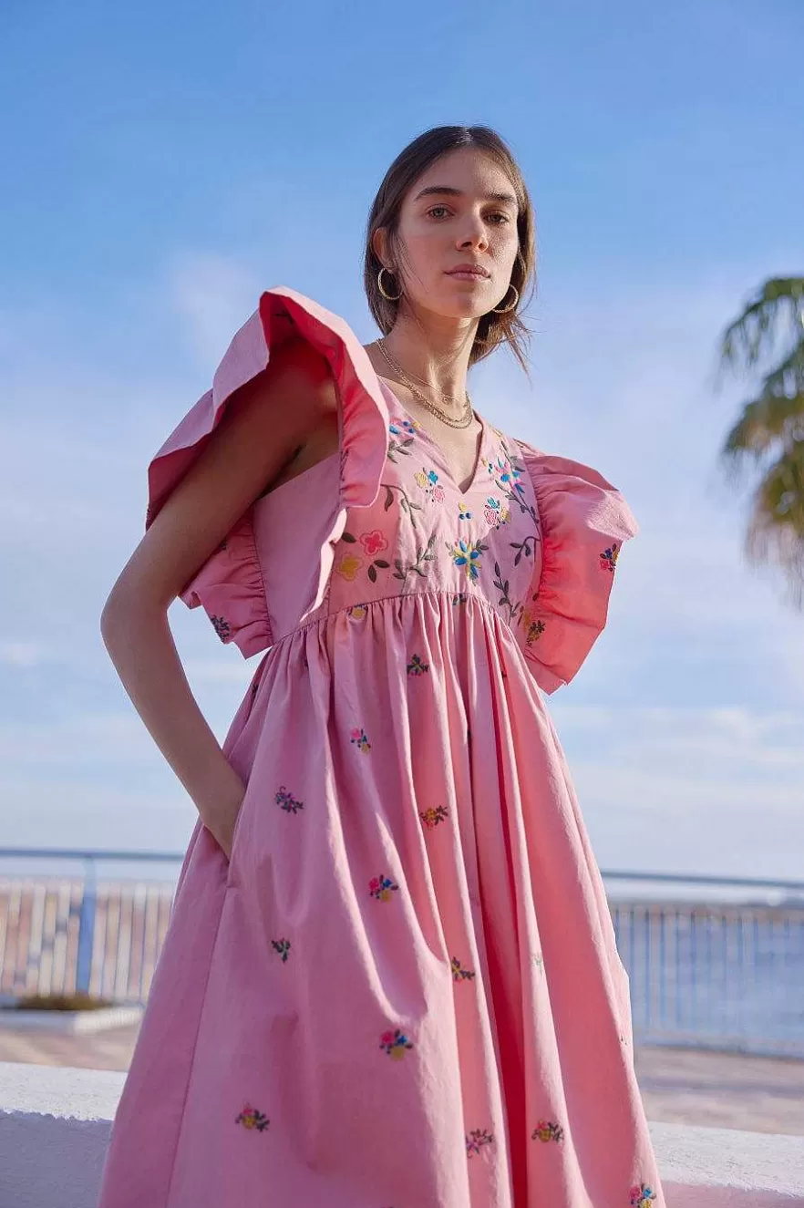 WYSE London Holiday-Emmeline Dress - Pink Embroidered