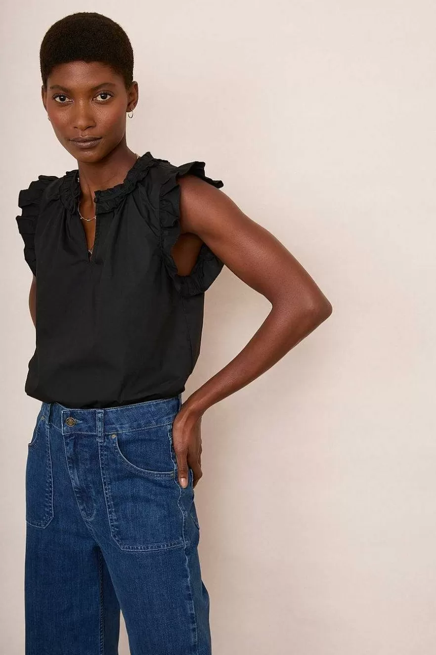 WYSE London Tops-Felicity Frill Top - Black