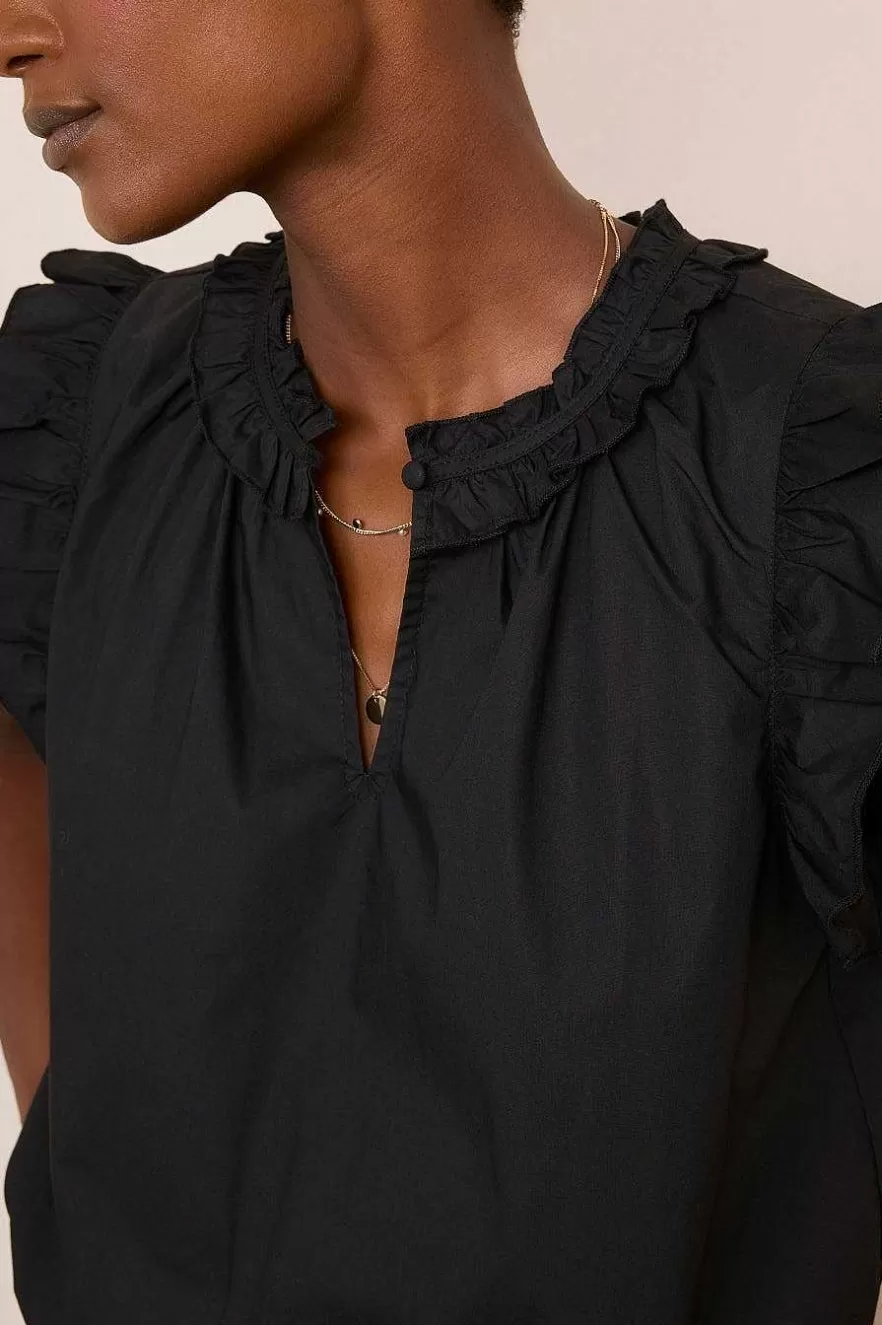 WYSE London Holiday-Felicity Frill Top - Black