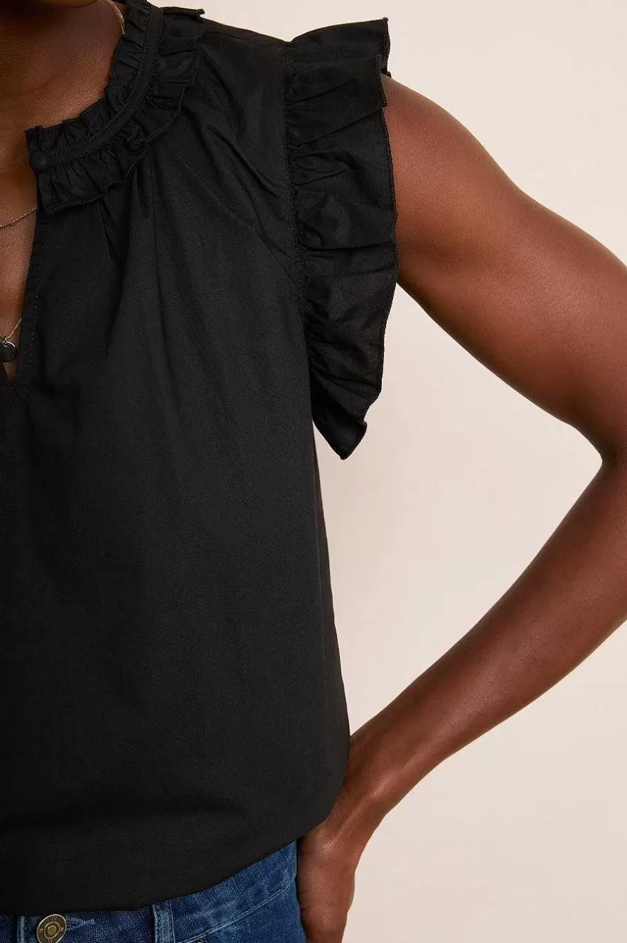 WYSE London Tops-Felicity Frill Top - Black