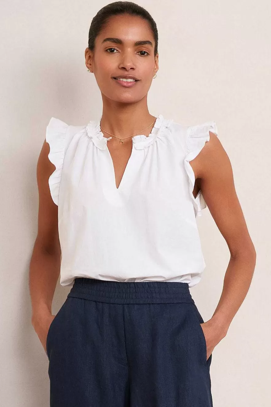 WYSE London Tops-Felicity Frill Top - White