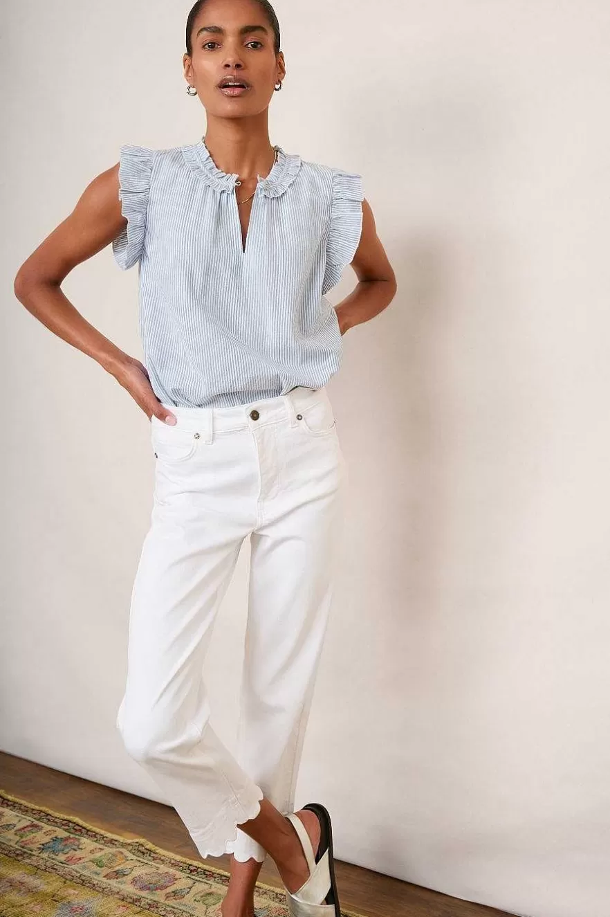 WYSE London Tops-Felicity Top - Ivory/Blue Stripe