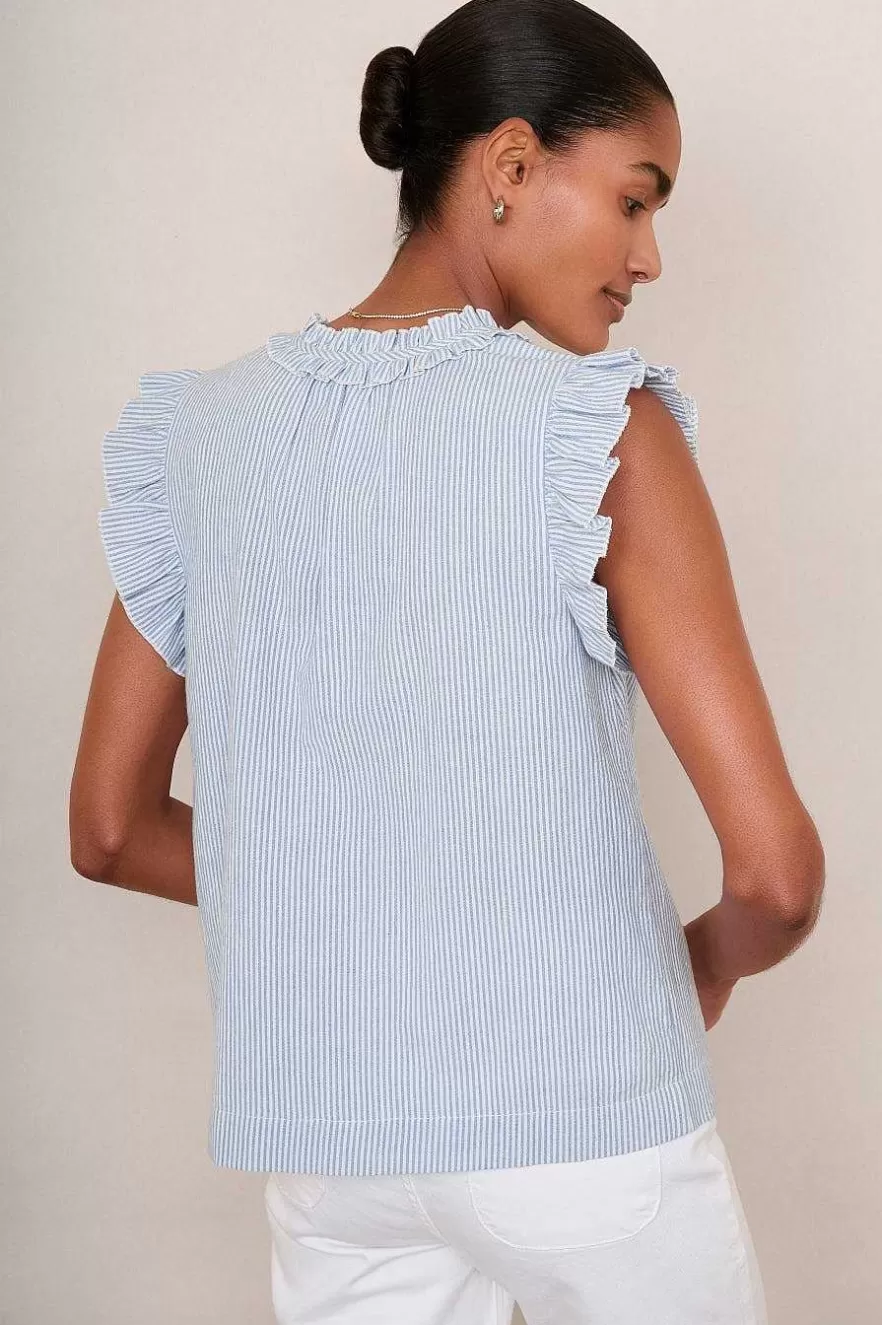 WYSE London Tops-Felicity Top - Ivory/Blue Stripe