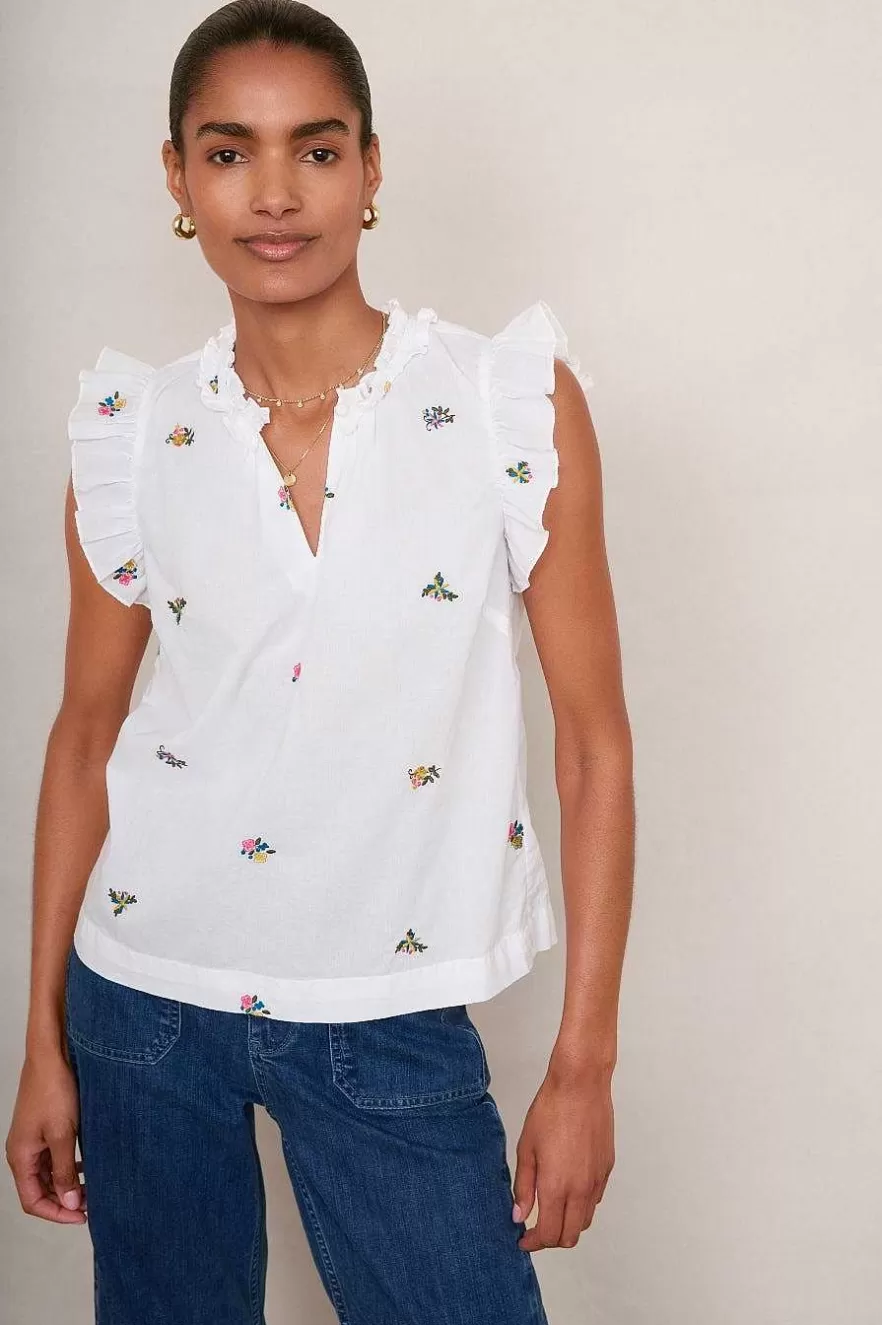 WYSE London Tops-Felicity Top - White Embroidered