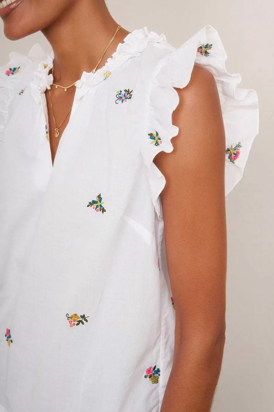 WYSE London Tops-Felicity Top - White Embroidered