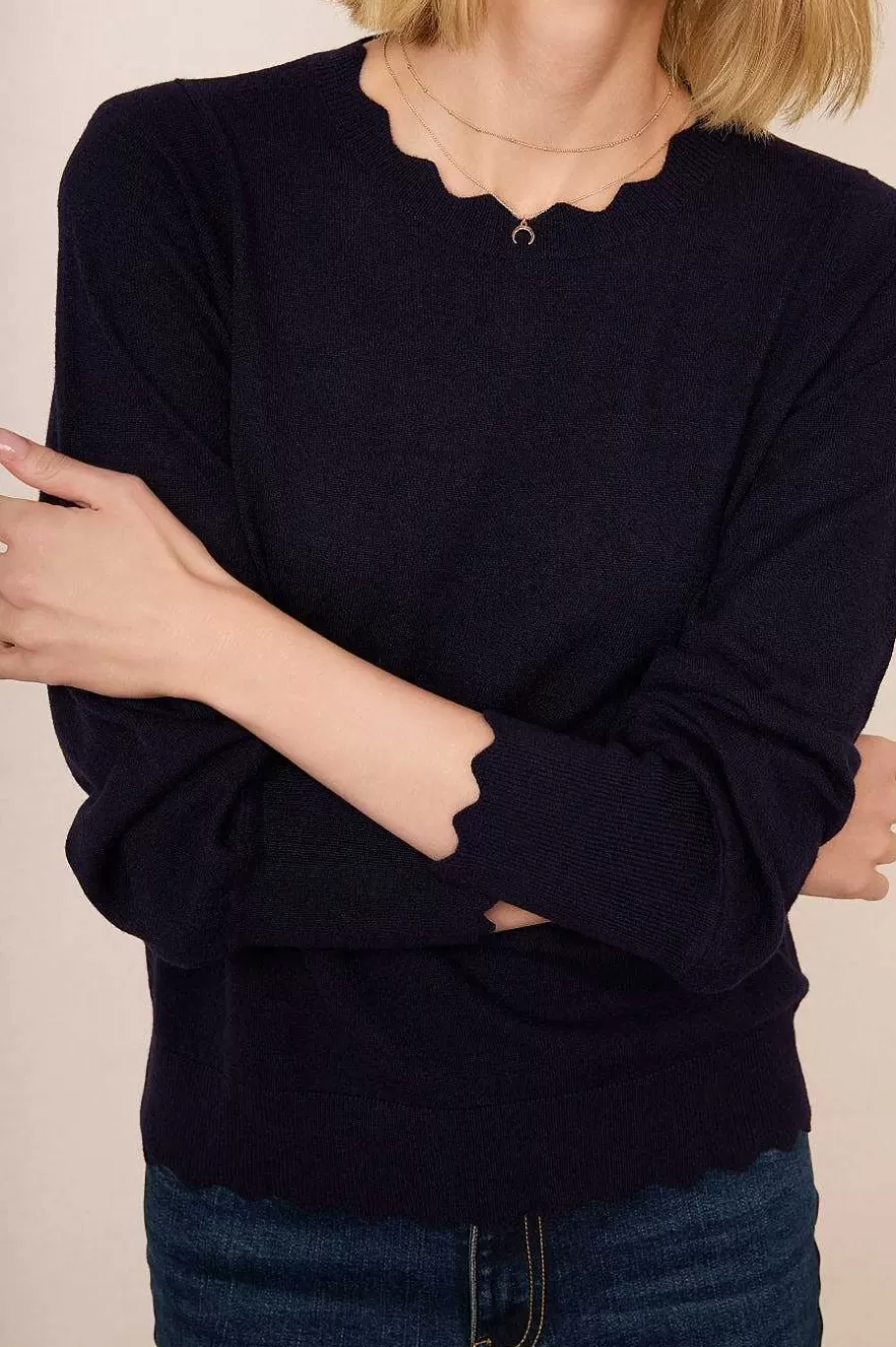 WYSE London Knitwear-Fleurine Scallop Jumper - Midnight