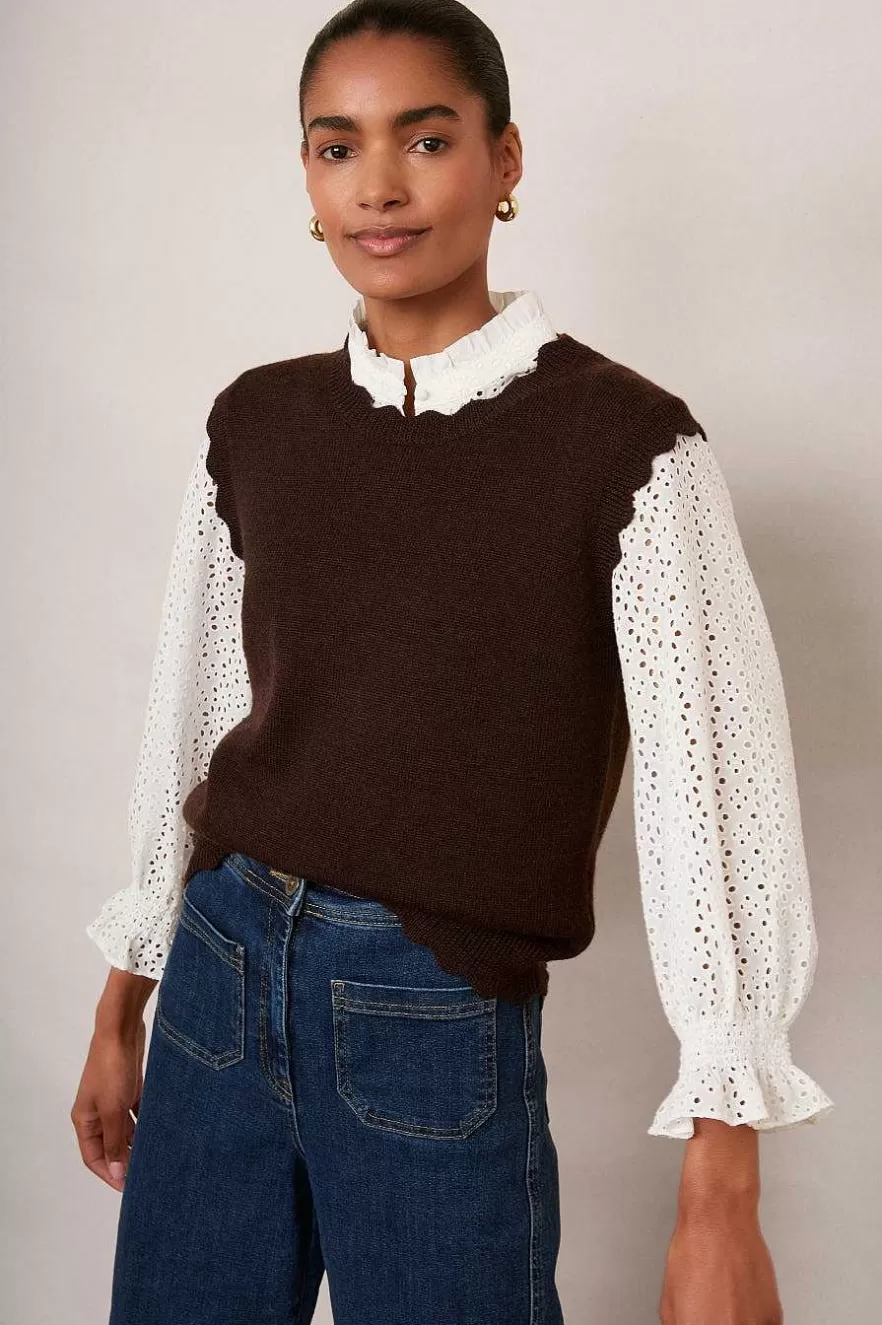WYSE London Knitwear-Fleurine Scallop Tank - Chocolate