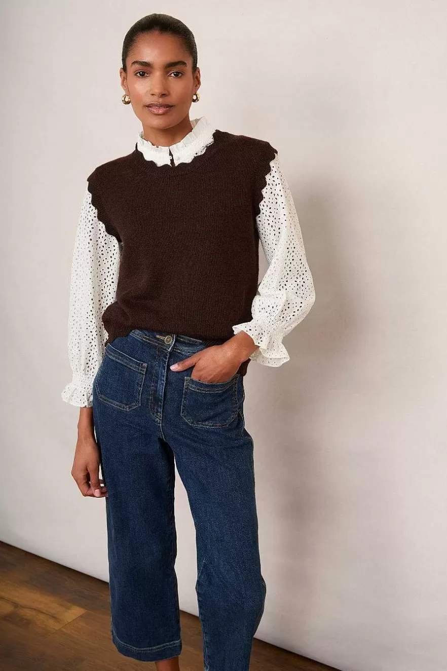 WYSE London Knitwear-Fleurine Scallop Tank - Chocolate