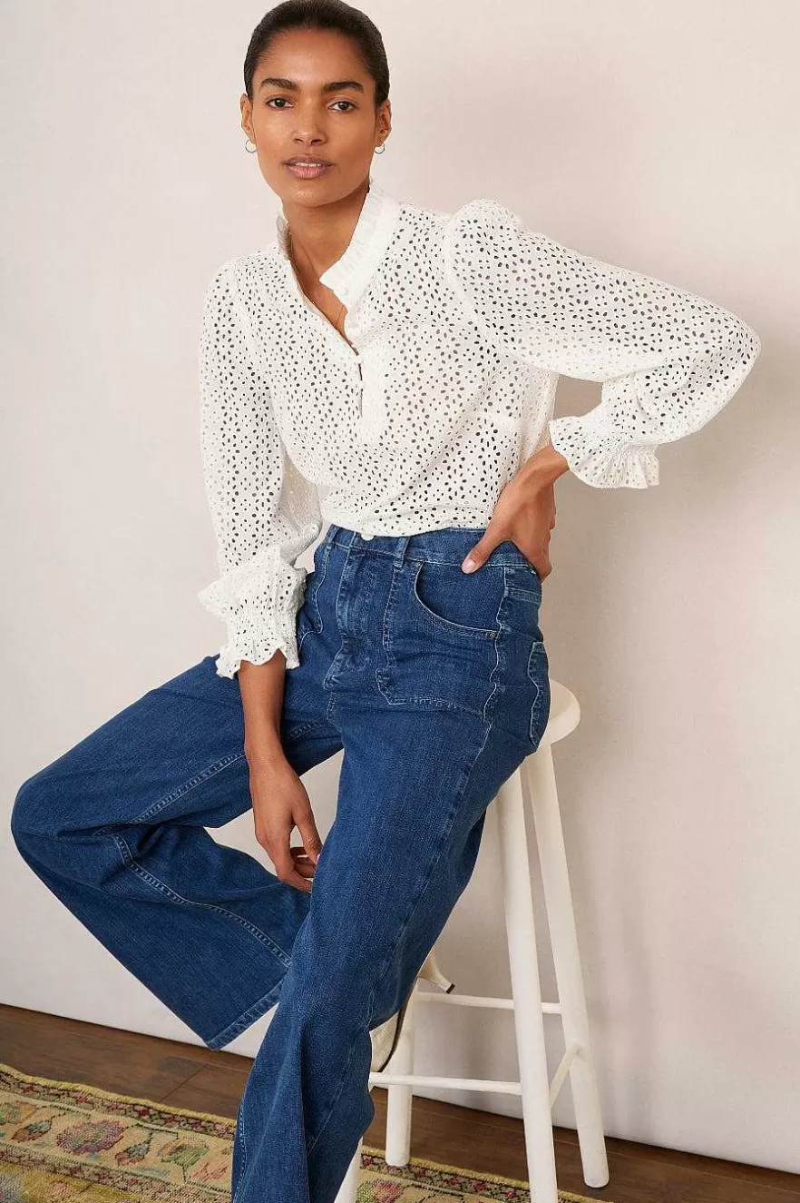 WYSE London Tops-Fran Broderie Blouse - Ivory
