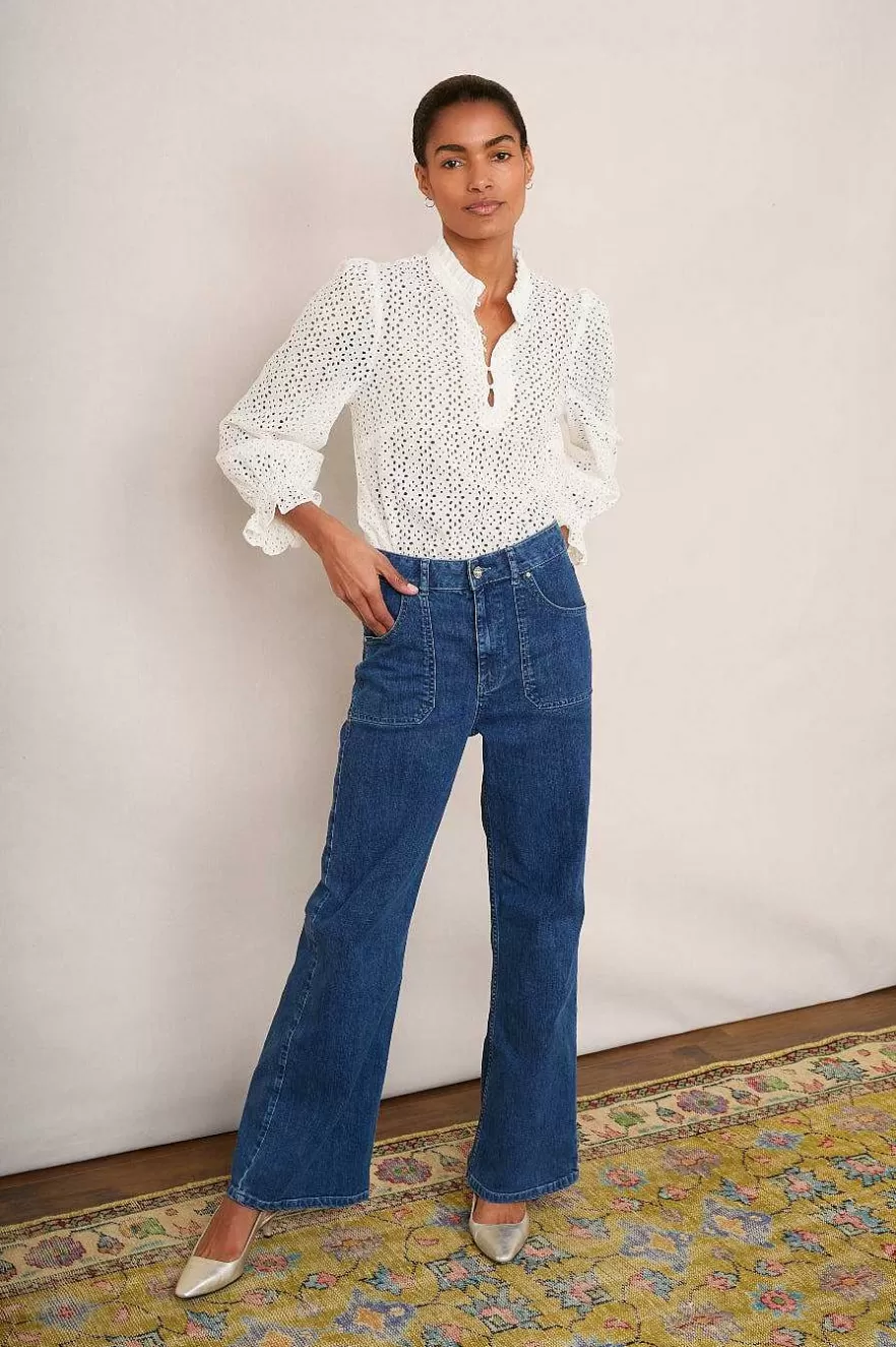 WYSE London Tops-Fran Broderie Blouse - Ivory