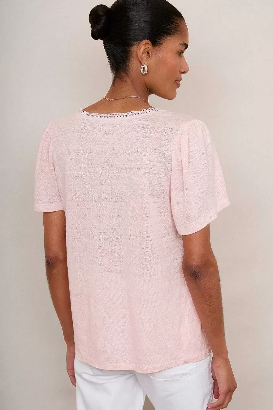 WYSE London Tops-Lily Lace Tee - Pink