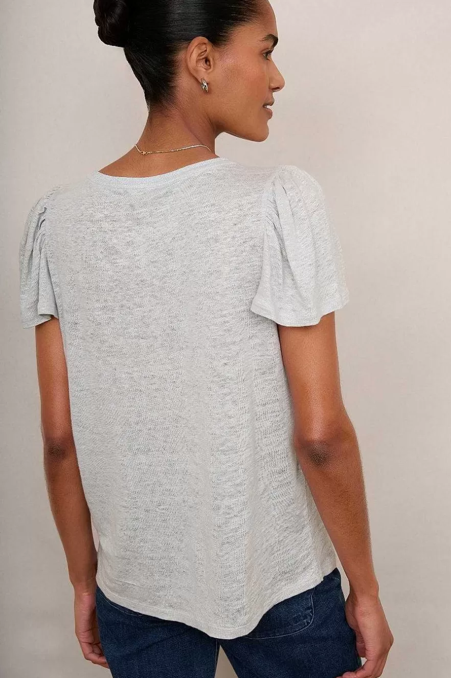 WYSE London Linen-Lily Shimmer Trim Linen Tee - Silver