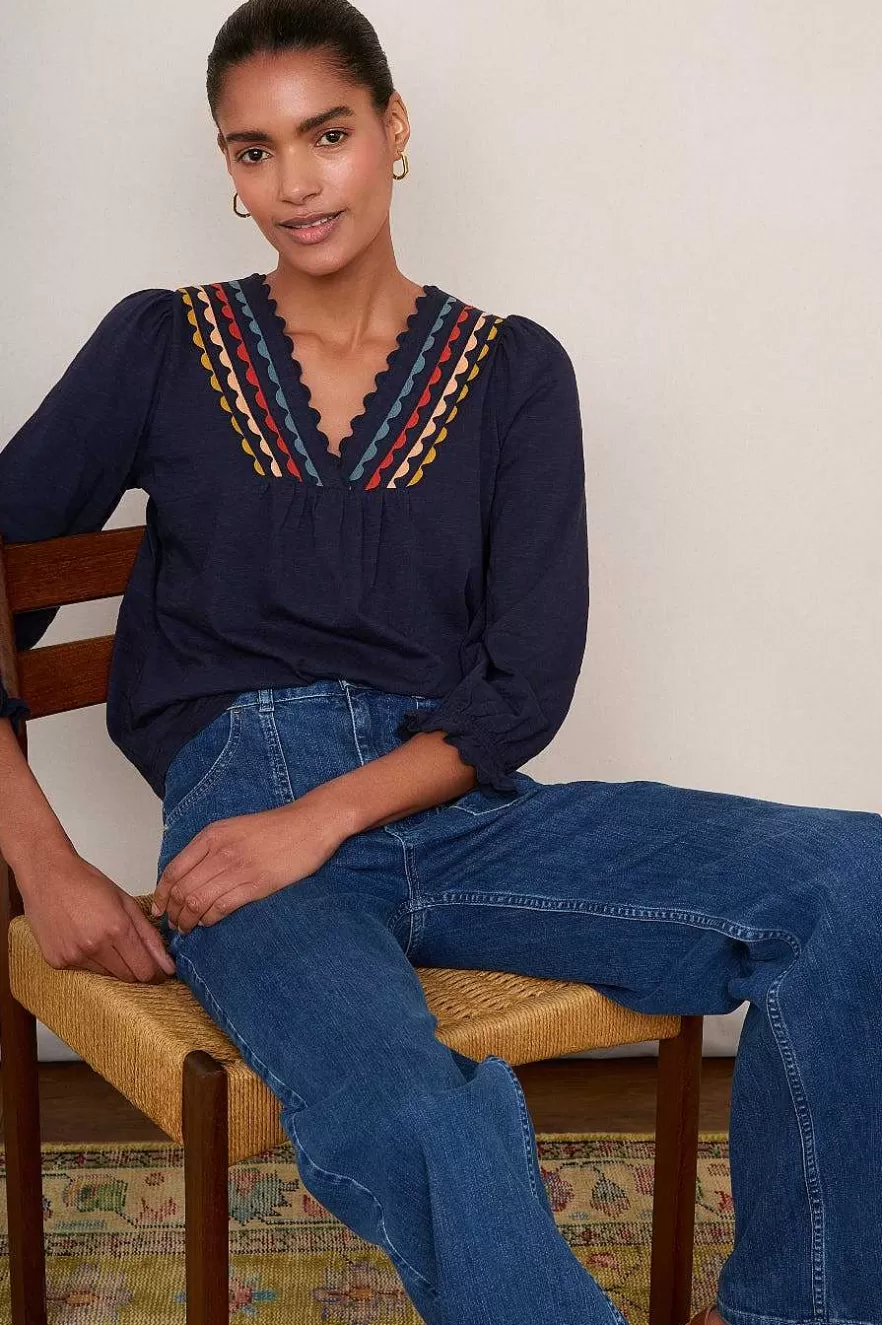 WYSE London Tops-Lizzie Ric Rac Top - Midnight/Multi