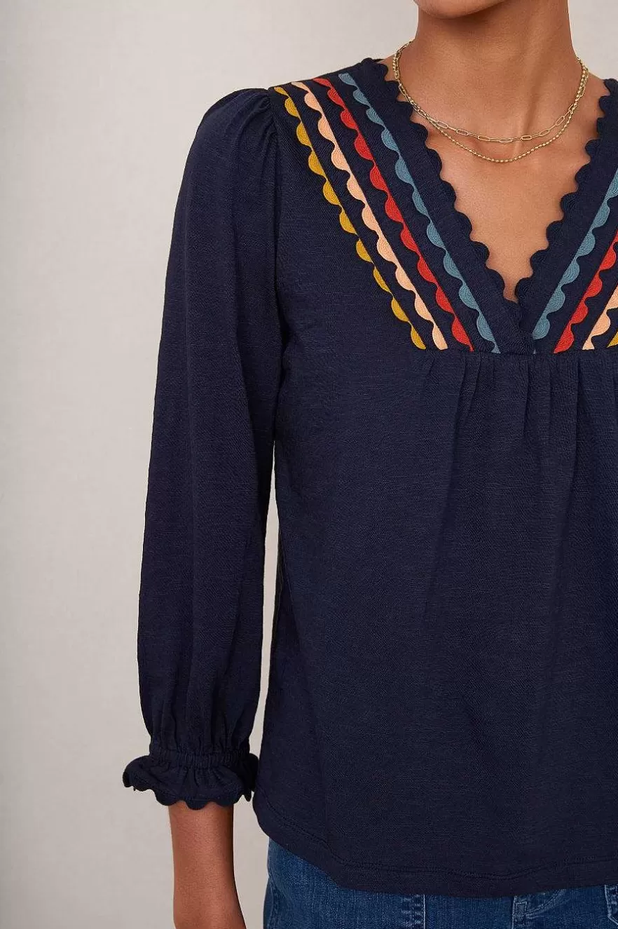 WYSE London Tops-Lizzie Ric Rac Top - Midnight/Multi