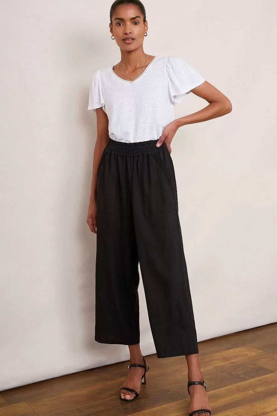 WYSE London Linen-Martha Cropped Linen Trouser - Black