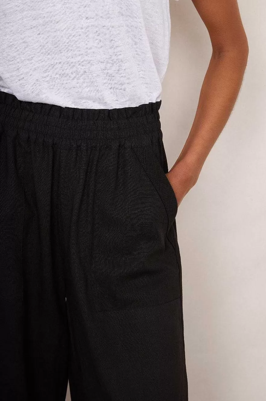 WYSE London Linen-Martha Cropped Linen Trouser - Black