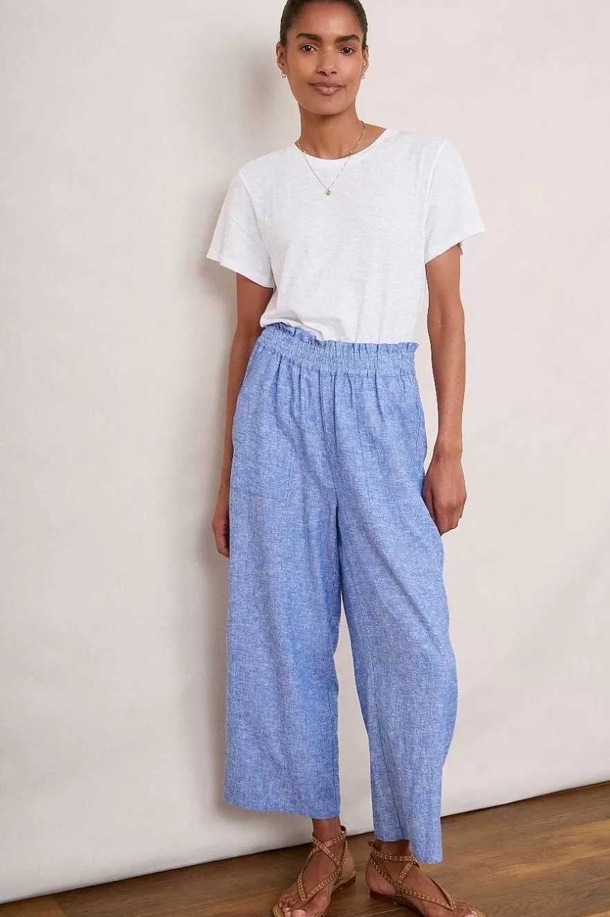 WYSE London Linen-Martha Cropped Linen Trouser - Chambray