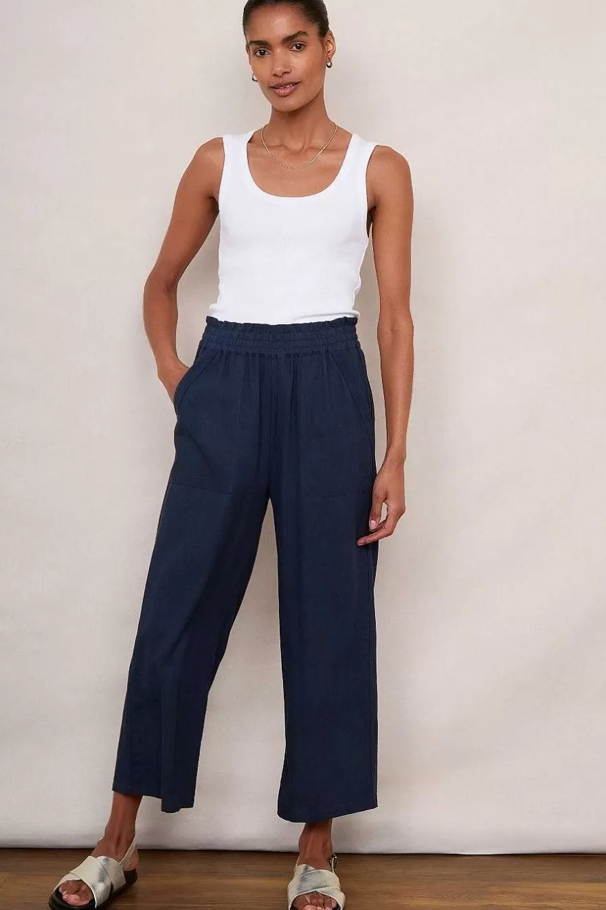 WYSE London Linen-Martha Cropped Linen Trouser - Midnight