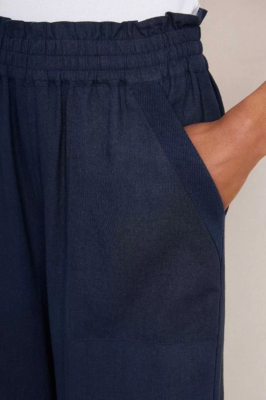 WYSE London Linen-Martha Cropped Linen Trouser - Midnight