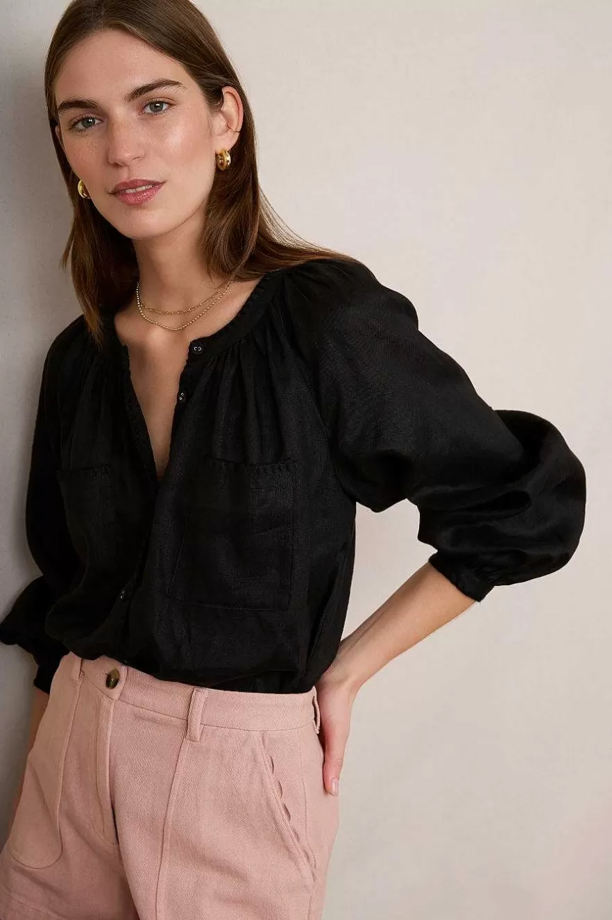 WYSE London Linen-Monica Linen Shirt - Black