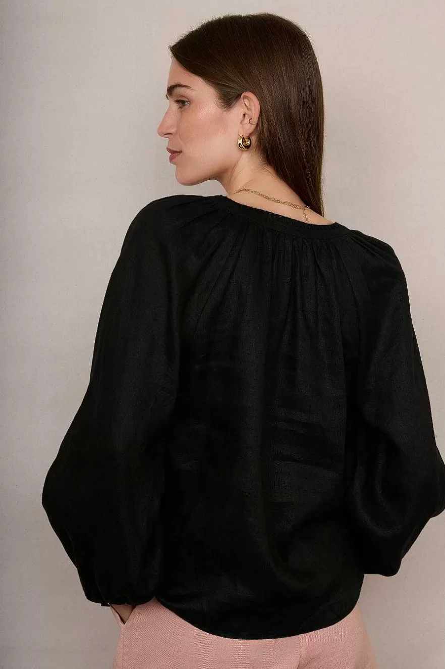WYSE London Linen-Monica Linen Shirt - Black