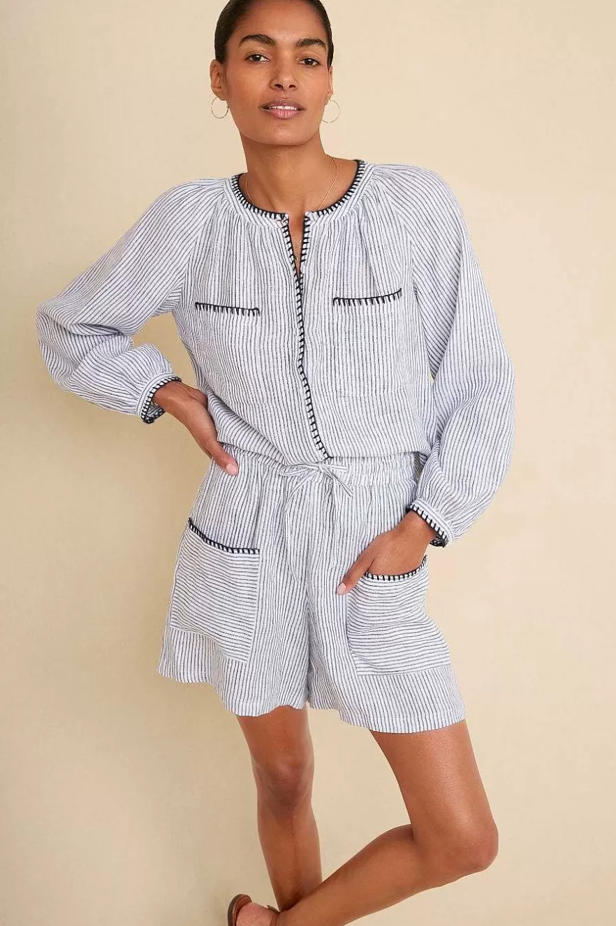 WYSE London Linen-Monica Linen Shirt - Blue/Ivory