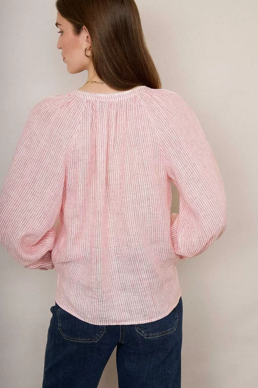 WYSE London Linen-Monica Linen Shirt - Pink Stripe