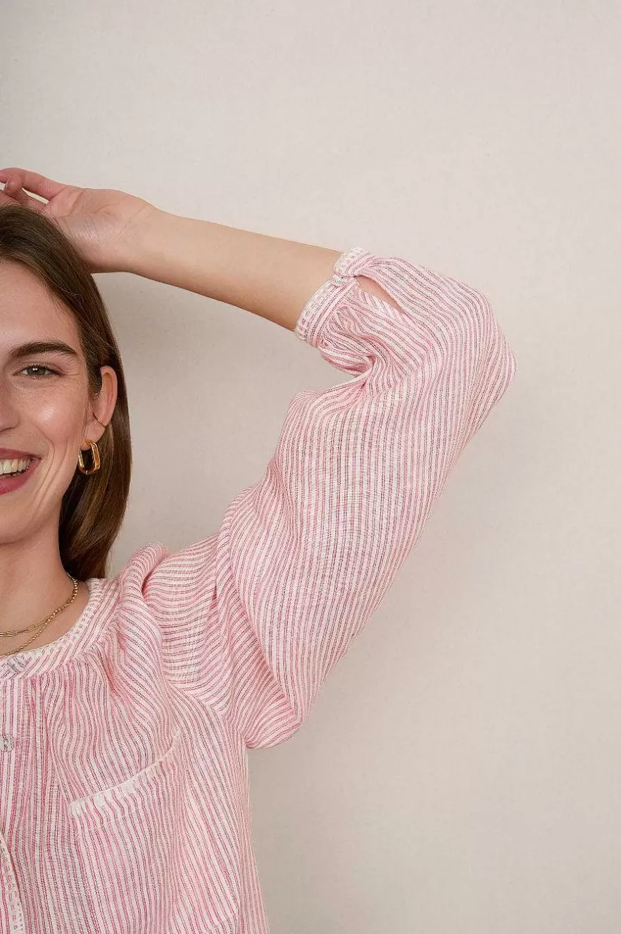 WYSE London Linen-Monica Linen Shirt - Pink Stripe