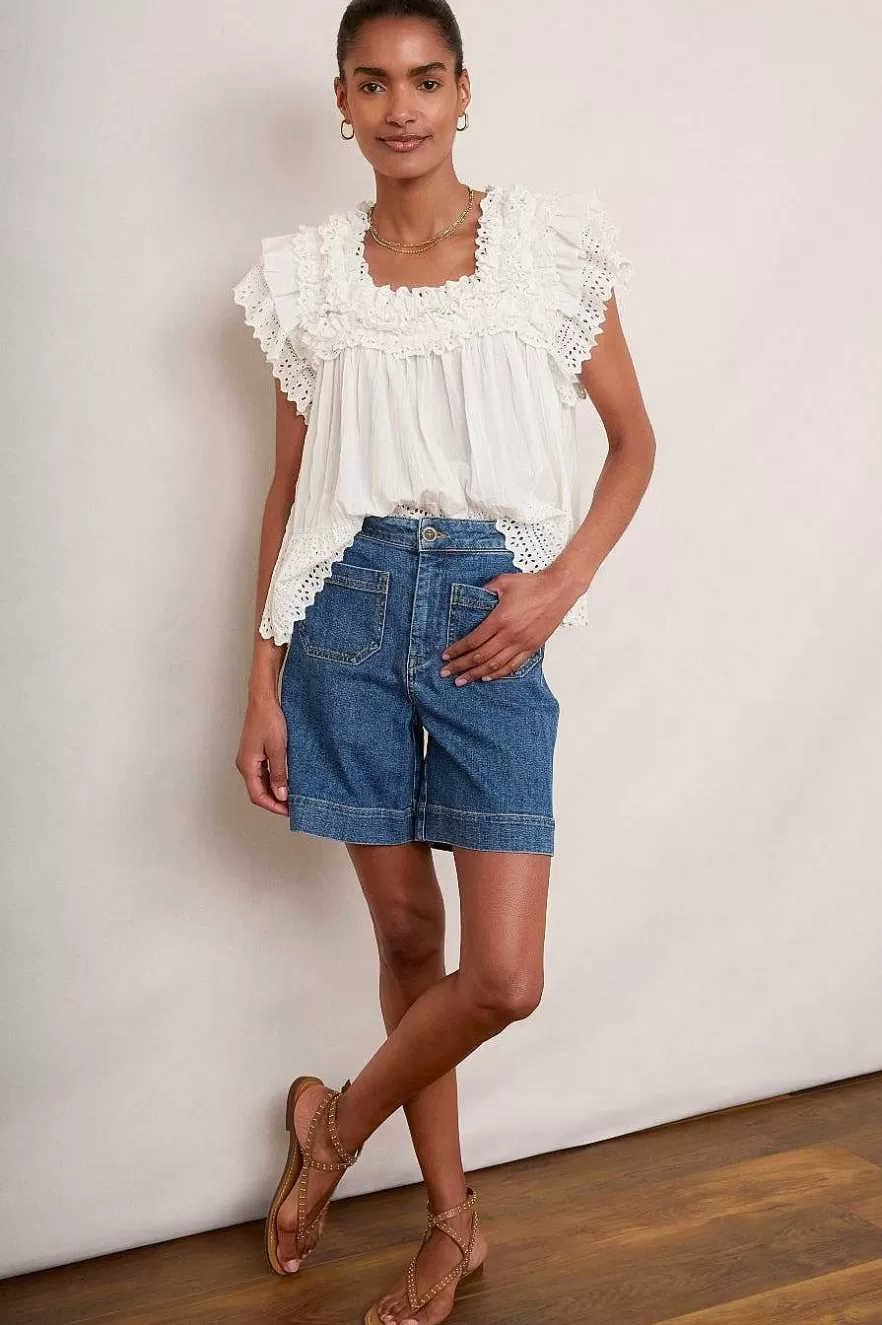 WYSE London Tops-Myla Broderie Top - Ivory