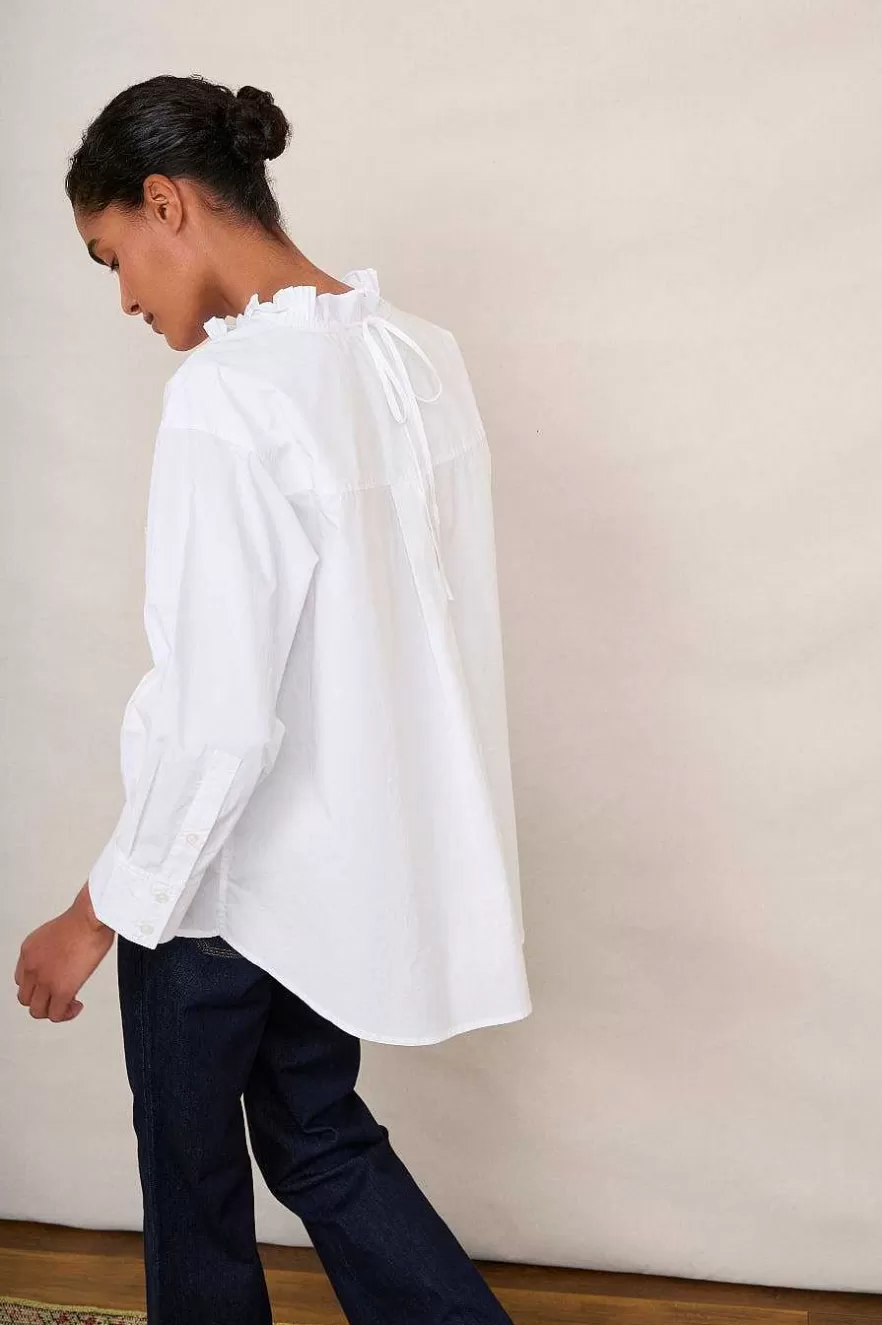 WYSE London Tops-Odette Oversized Cotton Poplin Blouse - White