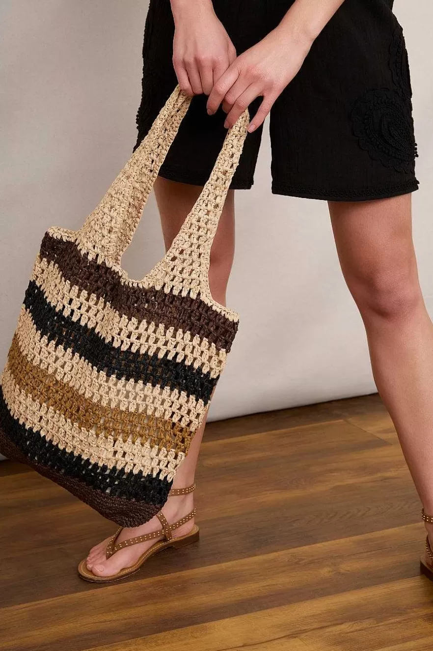 WYSE London Accessories & Shoes-Orla Raffia Bag - Chocolate Stripe