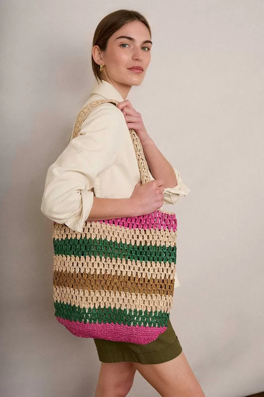 WYSE London Accessories & Shoes-Orla Raffia Bag - Pink/Green Stripe