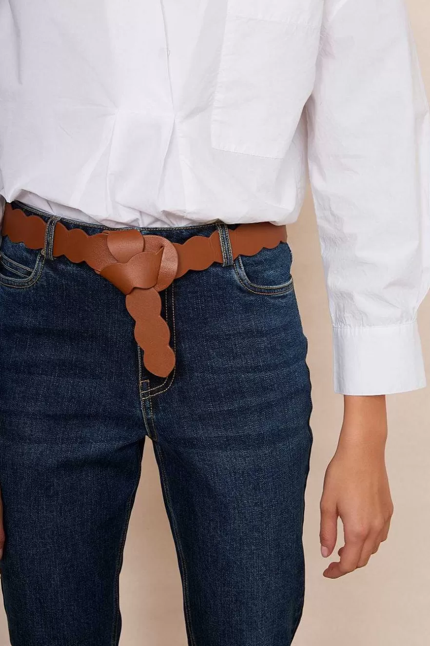 WYSE London Accessories & Shoes-Scallop Wrap Leather Belt - Tan